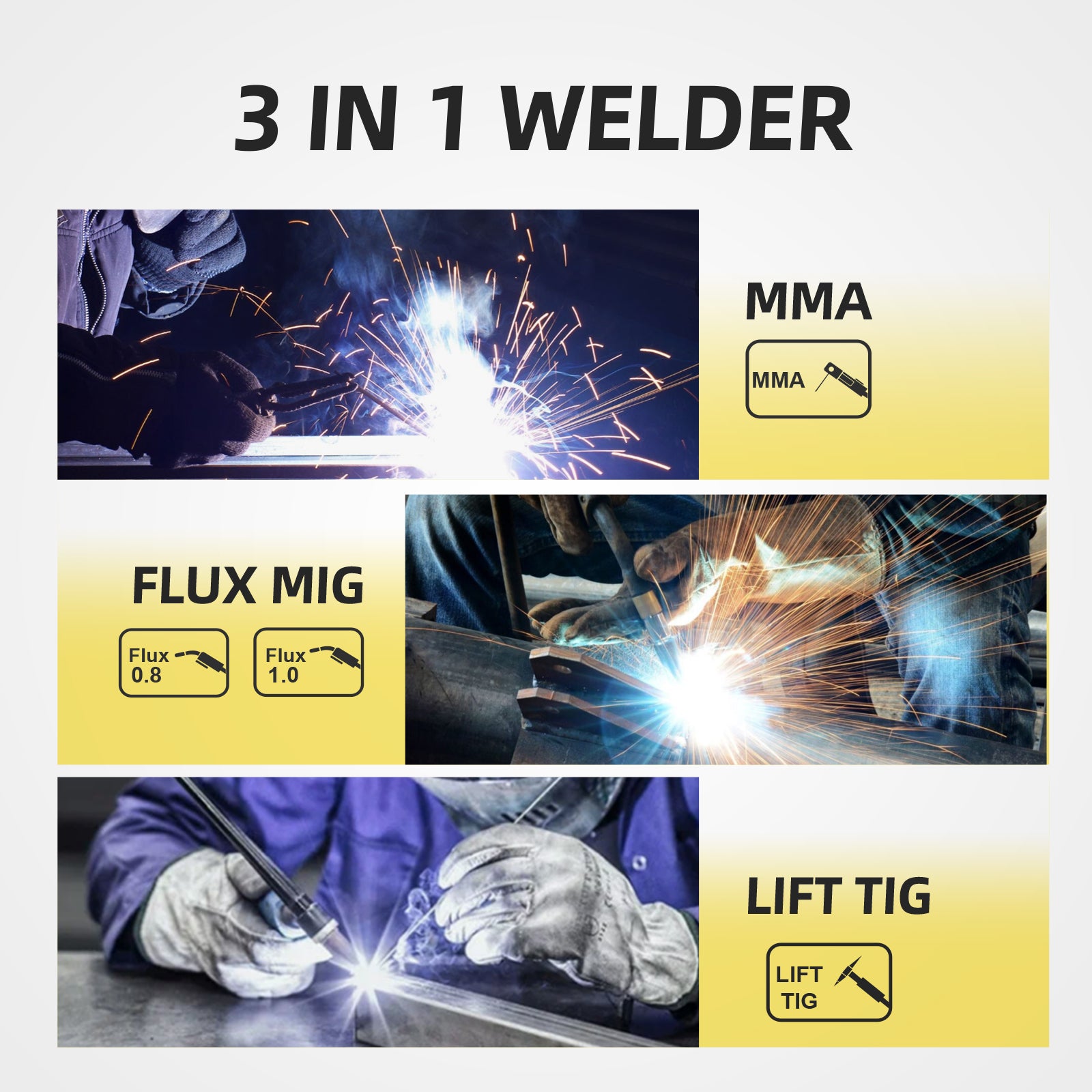 Mig welder, MYYWELD 140 MIG/Stick/Lift TIG 3 in 1 Welder 110V Gasless