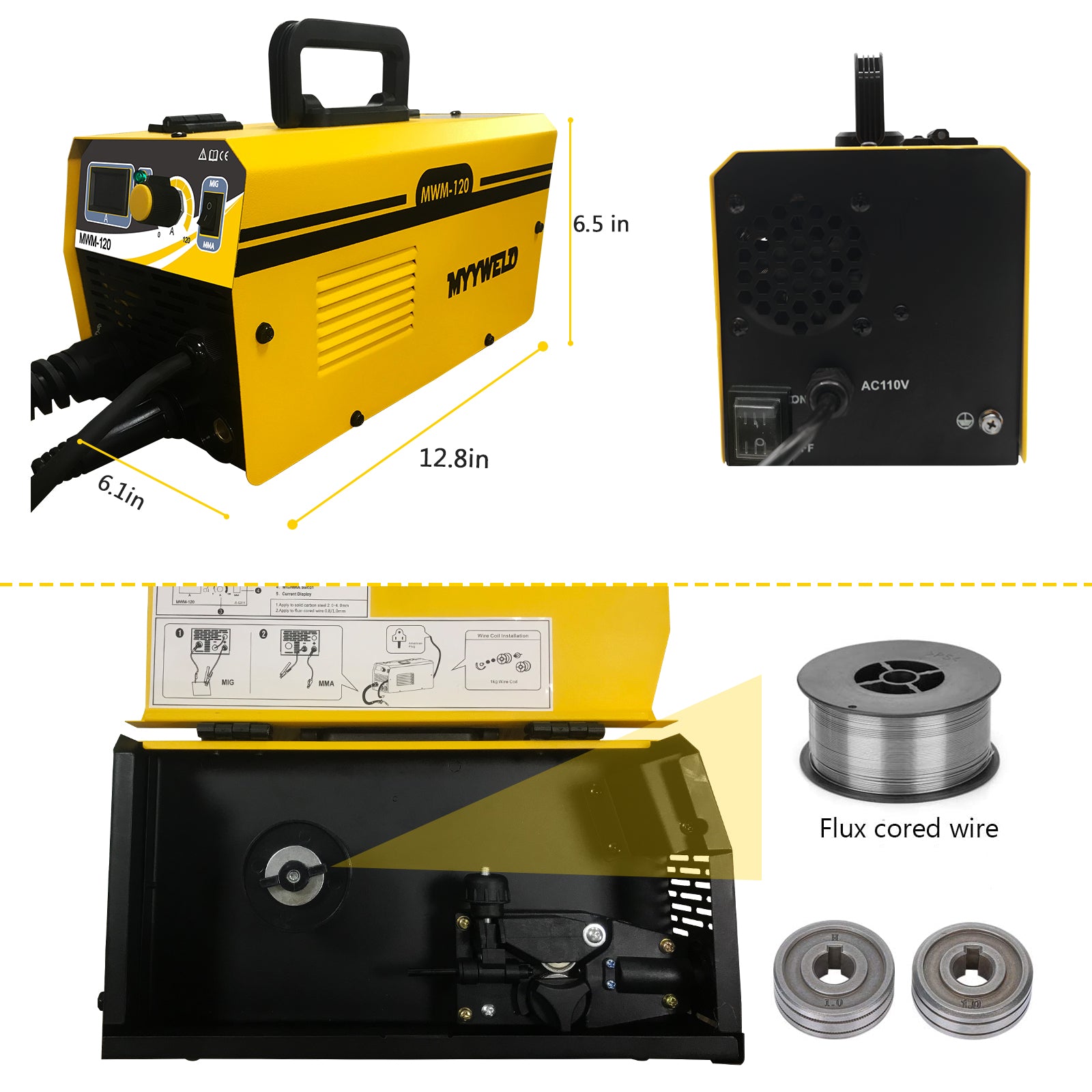 Saldatrice Portatile MIG 120A GEARLASSO 110V | No Gas Flux Core | Kit Completo Con Maschera E Guanti